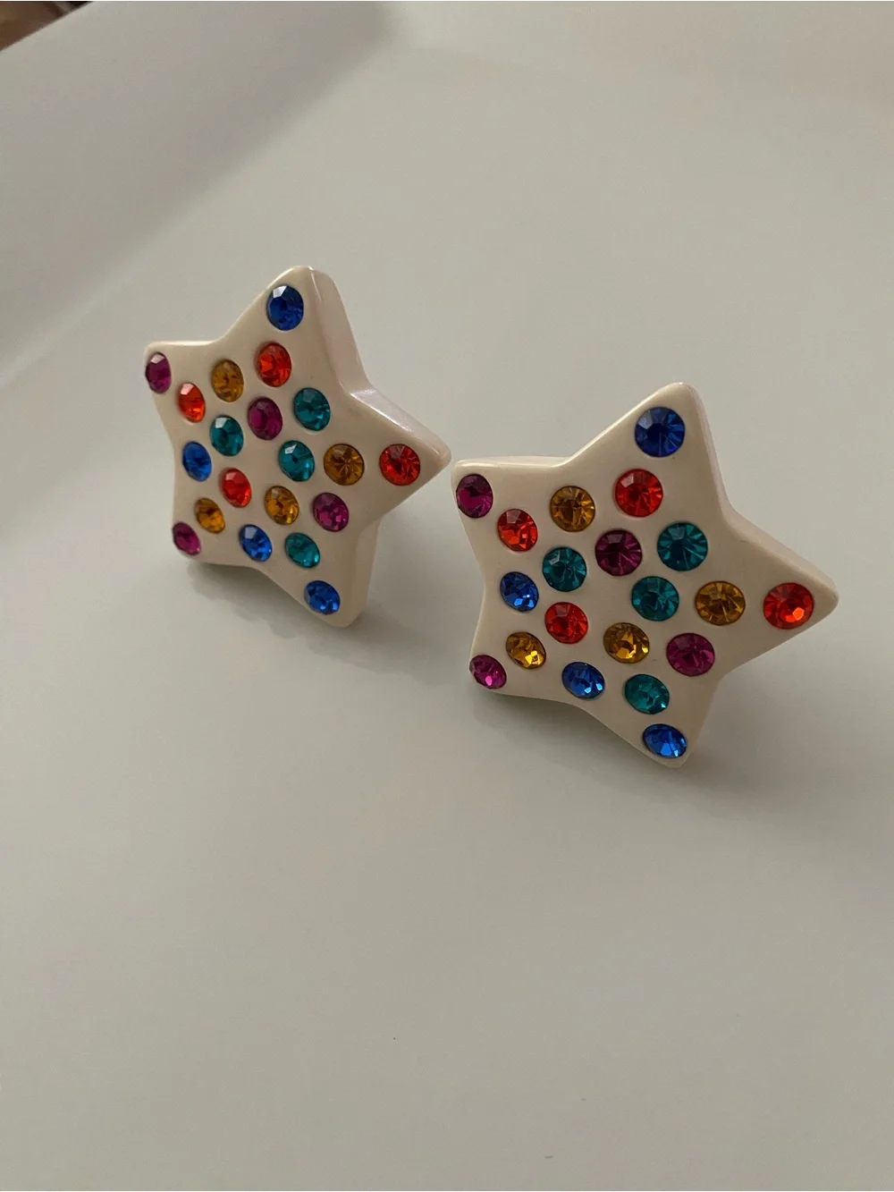 Vintage 1980s large star rhinestone clip-on statement earrings